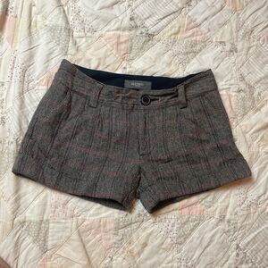old navy vintage y2k wool lowrise micro mini brown plaid shorts size 2